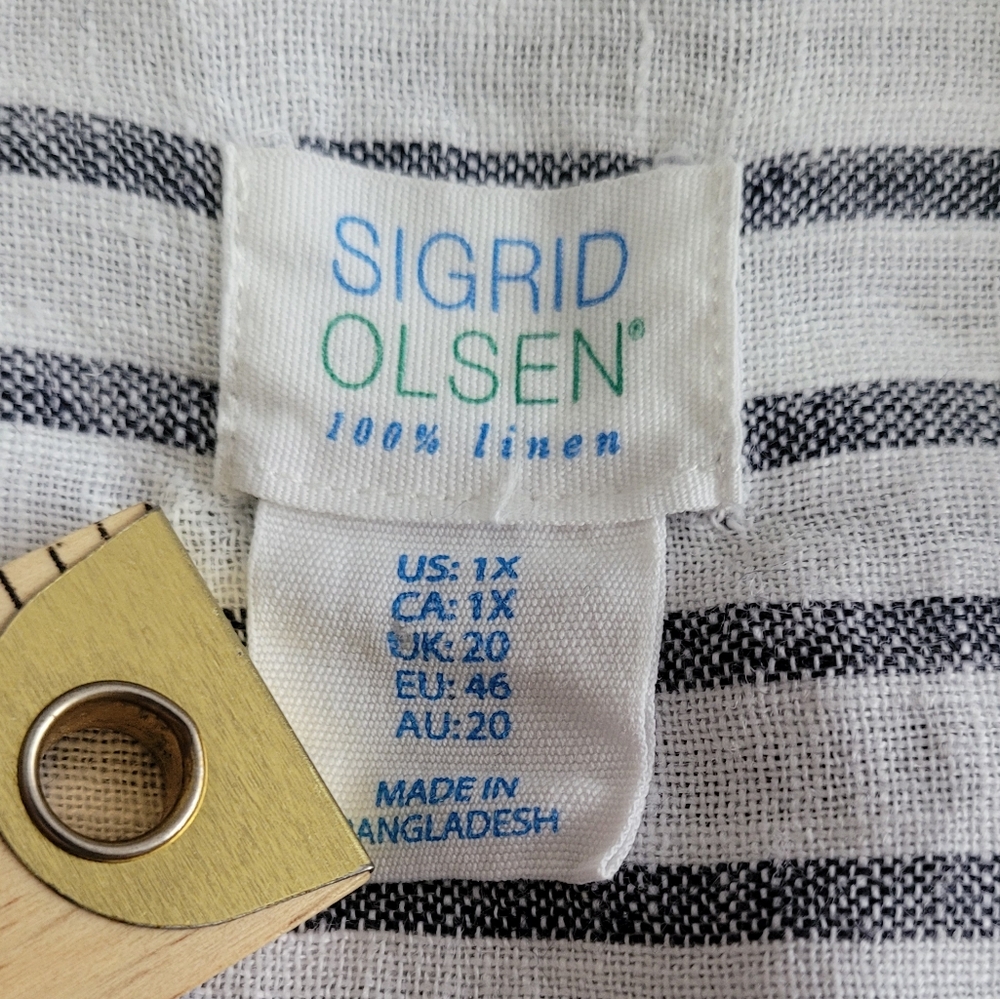 Sigrid Olsen 100% Linen Blue and White Striped Button Down Shirt - Picture 4 of 7